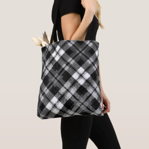 Plaid Check Tartan Zwart Wit Boerderij Modern Draagtas