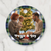 Plaid Christmas Gift Label met aangepaste foto (Voorkant)