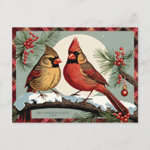 Plaid Christmas Kardinaal Vogels Rood Feestdagenkaart