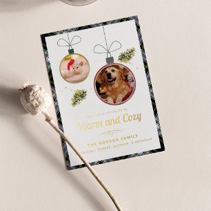 Plaid Christmas Pet Foto's Gordon Tartan Gold Folie Feestdagenkaart