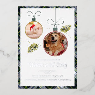 Plaid Christmas Pet Foto's Gordon Tartan Zilver Folie Feestdagenkaart