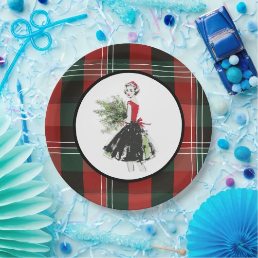 Plaid Christmas Plate in Retro Papieren Bordje (Feest)