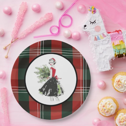Plaid Christmas Plate in Retro Papieren Bordje (Feest)