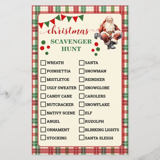 Plaid Christmas Scavenger Hunt Game Kaart (Voorkant)
