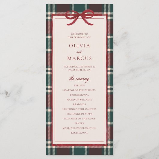 Plaid Christmas Wedding Program | Holiday Tartan Programma (Voorkant)