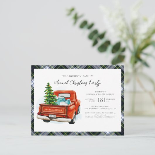 Plaid Clan Gordon Tartan Kerstvakantie feestje Uitnodiging Briefkaart (Staand voorkant)