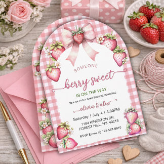 Plaid Coquette Berry Zoete Baby Shower Roze Berry Kaart