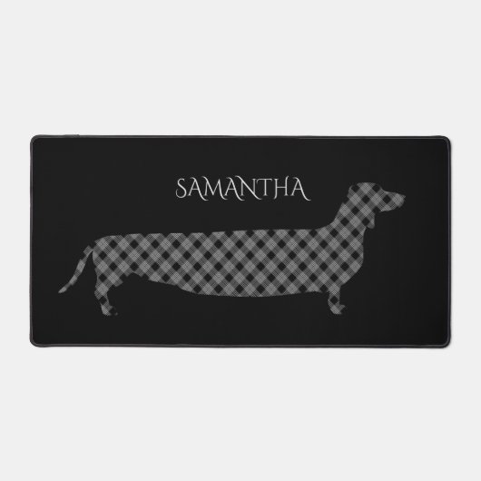 Plaid Dachshund on Black Personalised Bureaumat (Voorkant)