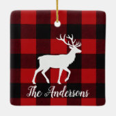 Plaid Deer Family Name Christmas Keepsake Ornament (Achterkant)