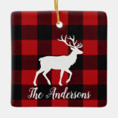 Plaid Deer Family Name Christmas Keepsake Ornament (Voorkant)