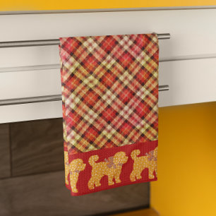 Plaid Doodle Gouden Gele Hond Theedoek