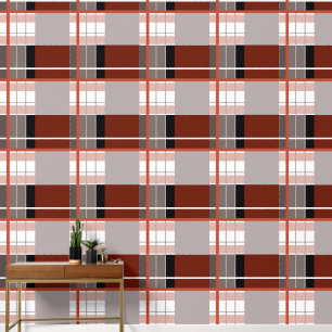 Plaid effect opvallend rood, grijs, zwart en wit behang