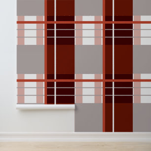 Plaid effect opvallend rood, roze, grijs en wit behang