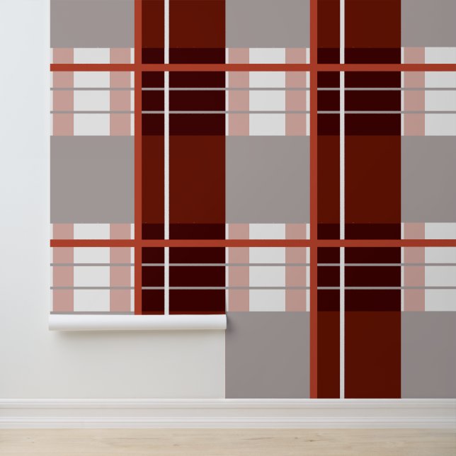 Plaid effect opvallend rood, roze, grijs en wit behang (Applicatie)