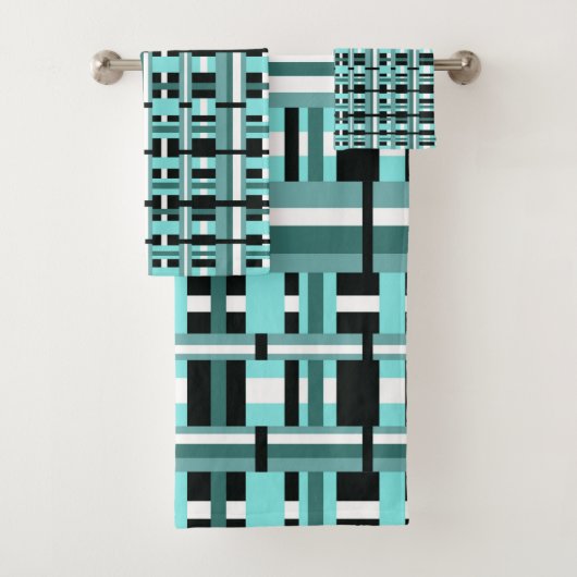 Plaid en Aqua, Turquoise, noir & blanc (En situation)