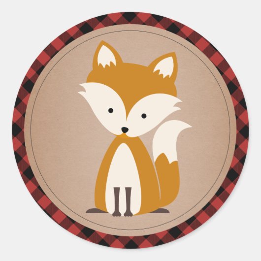 Plaid en Baby Fox Ronde Sticker (Voorkant)