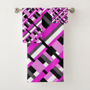 Plaid en diagonale rose, noir et gris
