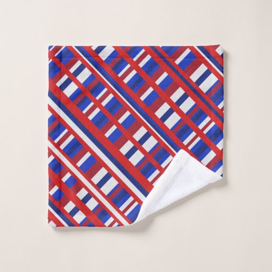 Plaid en diagonale rouge, blanc et bleu (Gant de toilette)