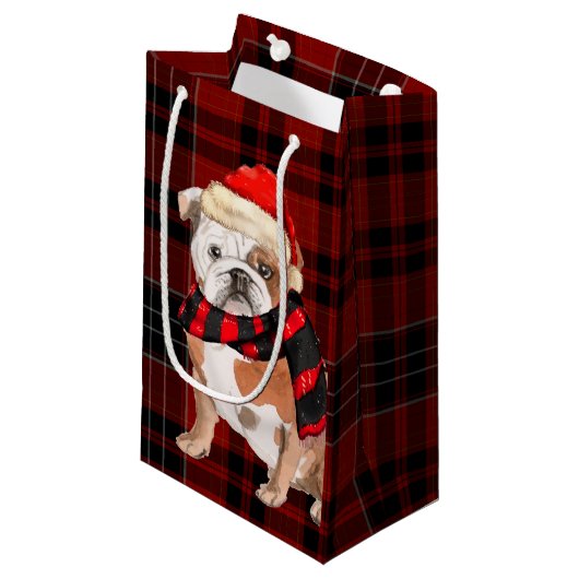 Plaid en een Engelse Bulldog Christmas Dog Klein Cadeauzakje (Voorkant Gekanteld)