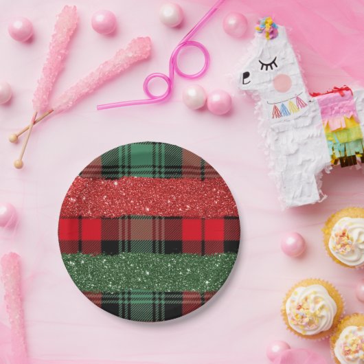 Plaid en glitter 7"rond document Bord (Feest)