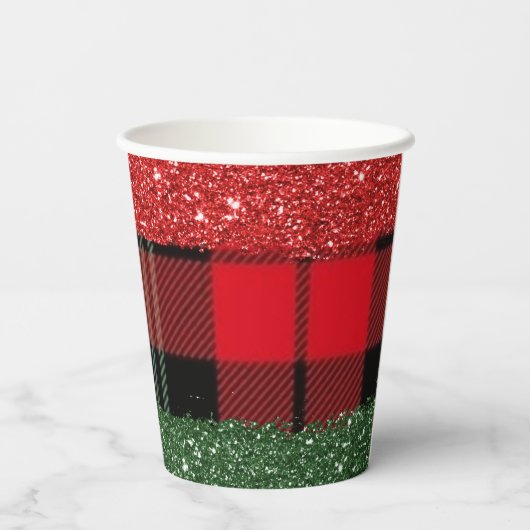 Plaid en glitter 8oz papieren beker, deksel: Geen Papieren Bekers (Achterkant)