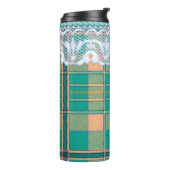 Plaid en kant groen en perzik schattig girly thermosbeker (Gedraaid links)