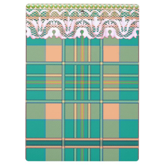 Plaid en kant groene perzik schattig girly klembord (Achterkant)