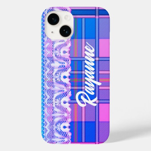Plaid en kant paarse en roze schattig Case-Mate iPhone case (Achterkant)
