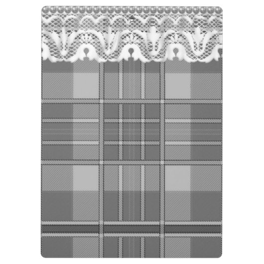 Plaid en kant zwart grijs wit schattig girly klembord (Achterkant)