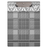 Plaid en kant zwart grijs wit schattig girly klembord (Voorkant)
