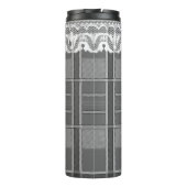 Plaid en kant zwart wit grijs schattig girly thermosbeker (Achterkant)
