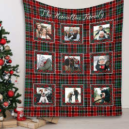 Plaid Familiefoto Collage Christmas Plaid Fleece Deken