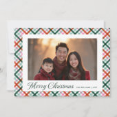 Plaid Family Photo Modern Joyeux Carte de Noël (Devant)