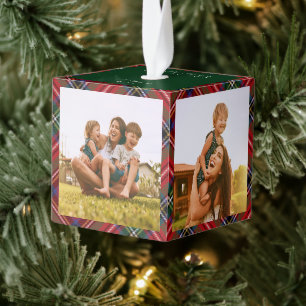 Plaid First Home Familiefoto's Stewart Tartan Kubus Ornament