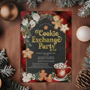 Plaid Floral Christmas Cookie Exchange Party Kaart