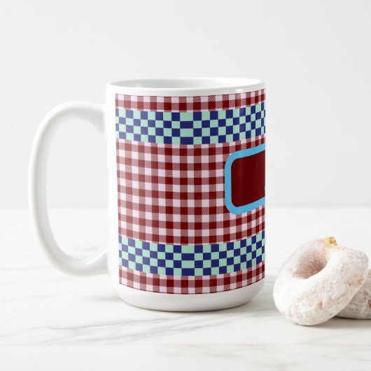 Plaid Gingham gepersonaliseerd Koffiemok (Met donut)
