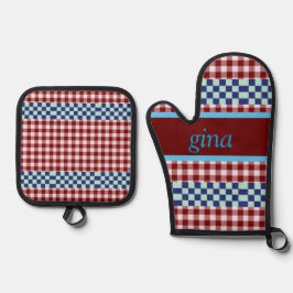 Plaid Gingham gepersonaliseerd Ovenwant & Pannenlap Set