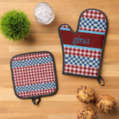 Plaid Gingham gepersonaliseerd Ovenwant & Pannenlap Set (Top down)