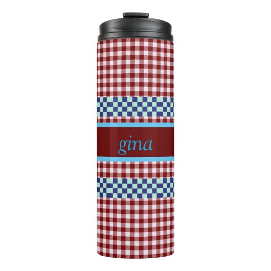 Plaid Gingham gepersonaliseerd Thermosbeker (Voorkant)