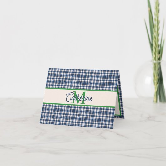Plaid Gingham Tartan Monogramme Bleu et Vert (Devant)