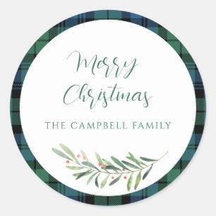 Plaid Green Check Kerstvakantie Tartan Ronde Sticker
