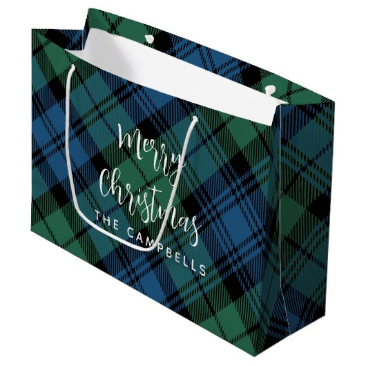 Plaid Green Check rustieke kerst Campbell Tartan Groot Cadeauzakje (Voorkant Gekanteld)
