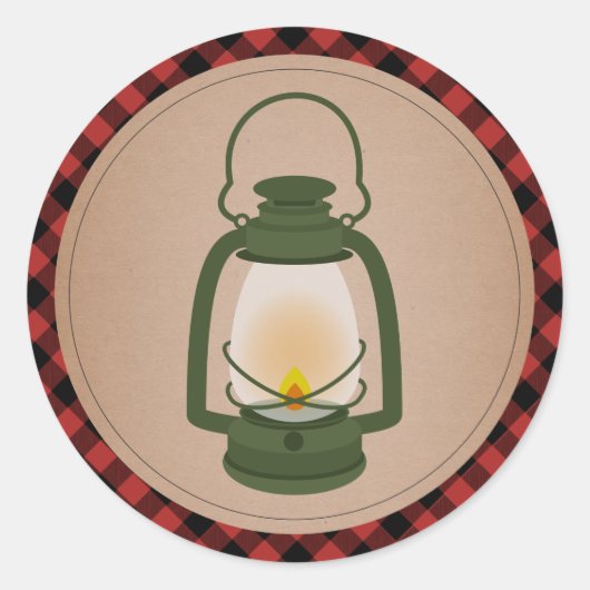 Plaid Groene Camping Lantern Ronde Sticker (Voorkant)