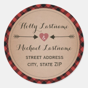 Plaid Hart Met Pijlen Adres Ronde Sticker
