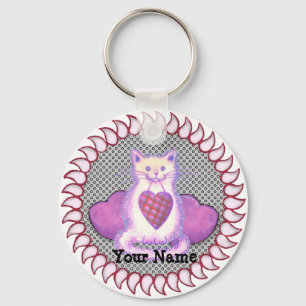 Plaid Heart Cat sleutelhanger