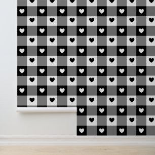 Plaid Hearts Schattige Plezier Zwart & Wit Unisex Behang