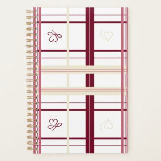 Plaid Hearts Spiral Planner- Whimsical Burgundy Planner