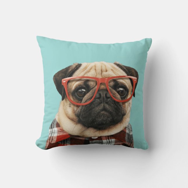 Plaid Hemd Pug Kussen (Voorkant)