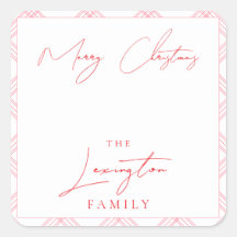 Plaid Holiday Gift Label Stickers - Hot Pink & Red