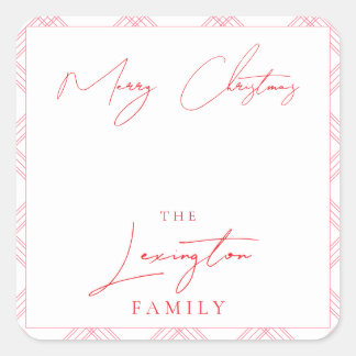 Plaid Holiday Gift Tag Stickers - Hot Pink & Red